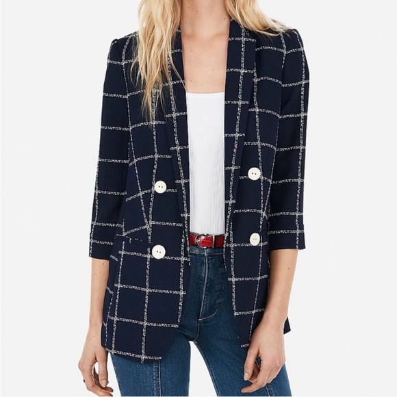 Express Jackets & Blazers - Express Navy and White Checkered Blazer